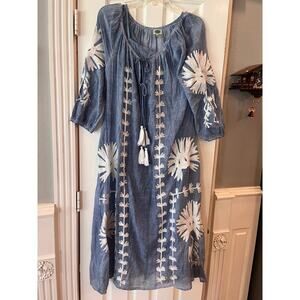 Dolma Cotton Floral Tunic Shift Maxi Dress Botanical Boho Hippie Coastal Sheer